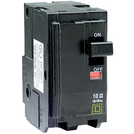 Square D Miniature Circuit Breaker, QO Series, 20A, 2 Pole, 120/240V AC, 10kA at 120/240V AC QO220C